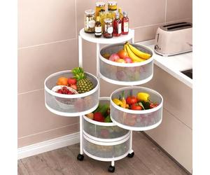 Deconation Resserre 5 Paniers Rotatifs sur Roues en Acier Blanc | H 90 Cm X D 30 Cm | Etagère De Rangement Cuisine, Salle De Bain