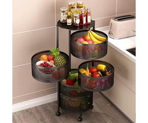 Deconation Resserre 5 Paniers Rotatifs sur Roues en Acier Noir | H 90 Cm X D 30 Cm | Etagère De Rangement Cuisine, Salle De Bain, Bureau