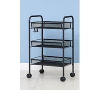 Deconation Resserre Métallique Rectangulaire 3 Niveaux à roulettes - Noir - Desserte De Rangement - L 39 X P 23 X H 57 Cm