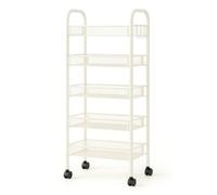 Deconation Resserre Métallique Rectangulaire 5 Niveaux à roulettes - Blanc - Desserte De Rangement - L 39 X P 23 X H 96 Cm