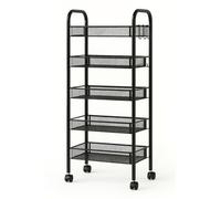 Deconation Resserre Métallique Rectangulaire 5 Niveaux à roulettes - Noir - Desserte De Rangement - L 39 X P 23 X H 96 Cm