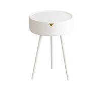 Deconation Table D'appoint Ronde Rangement Intégré | Bout De Canapé, Table De Chevet Ou Table Basse H 54 Cm X D 40 Cm | Blanc