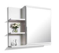 DecoNest Armoire de Salle de Bain à Miroir - 60 x 50 cm - Blanche - avec étagères - Miroir de Salle de Bain - Armoire Suspendue - Gauche