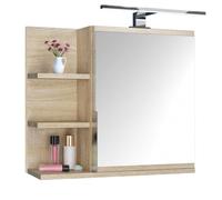 DecoNest Armoire de Salle de Bain à Miroir - 60 x 50 cm - Chêne Sonoma - avec étagères - Miroir de Salle de Bain - Armoire Suspendue - Lampe LED - Gauche