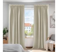 Deconovo 2 Pièces Rideaux Cuisine Occultant Anti Chaleur Froid Galon Fronceur Salon Balcon Bureau Rideau Isolant Thermique Anti Froid Phonique Chambre Beige 140x175cm