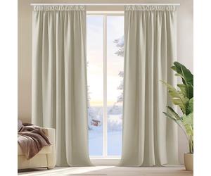 Deconovo 2 Pièces Rideaux Cuisine Occultant Anti Chaleur Froid Galon Fronceur Salon Balcon Bureau Rideau Isolant Thermique Anti Froid Phonique Chambre Beige 140x175cm