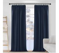 Deconovo 2 Pièces Rideaux Occultants de Porte Thermique Anti Froid Rideau Salon Galon Fronceur 140x260cm Bleu Marine