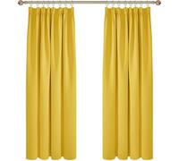 Deconovo 2 Pièces Rideaux Occultants de Porte Thermique Anti Froid Rideau Salon Galon FronceurJaune Moutarde 140x175cm