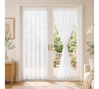 Deconovo Brise-Bise 2 Panneaux 60 x 120cm Double Passe-Tringle | Tissu blanc quadrillé, léger et semi-transparent, lumière naturelle et tombé souple pour cuisine, petite fenêtre ou porte