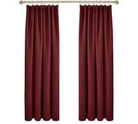 Deconovo Lot de 2 Rideau Isolant Anti Froid Rideaux Occultant Thermiques Galon Fronceur Rideau Chambre Enfant Fenetre Cuisine132x242cm Noël Rouge Foncé