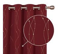 Deconovo Lot de 2 Rideau Occultant Salon D'isolation Thermique Anti Froids et Chaleur Motif de Lignes et Points Dorés à Oeillets Design Moderne Rideaux Chambre 140x138cm No?l Rouge