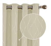 Deconovo Lot de 2 Rideau Occultants Isolant Thermique Anti Froid en Chambre Salon pour Chambre Salon Beige Foncé Rideaux à Oeillets Les Point-Lignes Imprimés Argents 140x240cm