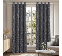 Deconovo Lot de 2 Rideau Thermique Isolant Anti Froid Oeillets Occultant Décorative Rideau Fenêtre Chambre Cuisine Salon Motif Argenté Design Moderne 117x229 cm Gris Foncé