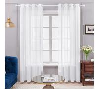 Deconovo Lot de 2 Rideau Transparent Voile Rideaux de Chambre Deco Salon Panneau à Oeillets de Fenêtre 140*240 cm Blanc