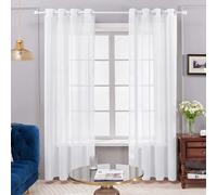 Deconovo Lot de 2 Rideau Transparent Voile Rideaux de Chambre Deco Salon Panneau à Oeillets de Fenêtre 132x242cm Blanc Blanc