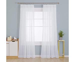 Deconovo Lot de 2 Rideaux avec Galon fronceur, pour Salon, magasins, châle, Transparent, pour Rail, Chambre à Coucher, Aspect Lin, 214 x 132 cm (Hauteur x Largeur), Blanc