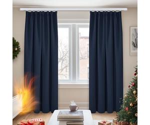 Deconovo Lot de 2 Rideaux Balcon Extérieur Isolant Thermique Anti Froid Occultant Phonique Rideau Cuisine Chambre Occultant Galon Fronceur Bleu Marine 140x245cm