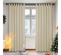 Deconovo Lot de 2 Rideaux Occultant Isolant Thermiques Anti Froid Rideau Salon à Pattes 140x220cm Beige Foncé