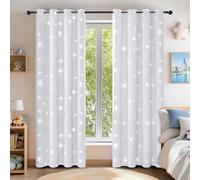 Deconovo Lot de 2 Rideaux Occultant Isotants Thermique Anti Froids Rideau pour Petite Fenetre à Oeillets Motifs Etoile ArgenteBlanc Pâle Gris117×138