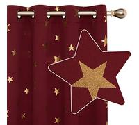 Deconovo Lot de 2 Rideaux Occultants à Oeillets et Etoiles Dorés Rideaux Désign Moderne Isolant Thermique Anti Froid pour Chambre Salon Enfant 117x183 No?l Rouge