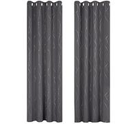 Deconovo Lot de 2 Rideaux Occultants Gris Foncé Isolant Thermique pour Enfant Garçon Point-Lignes Imprimés Argents Rideaux à Oeillets 140x180cm Gris