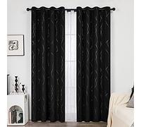 Deconovo Lot de 2 Rideaux Occultants Halloween Noir Isolant Thermique Anti Froid en Chambre, Salon Les Point-Lignes Imprimés Argents Rideaux à Oeillets, 140x240cm