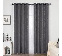 Deconovo Lot de 2 Rideaux Occultants Isolant Thermique Anti Froid pour Enfant Gris Foncé 140x240cm Rideaux à Oeillets Les Point-Lignes Imprimés Argents