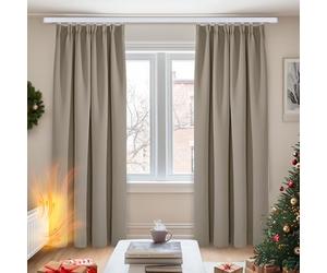 Deconovo Lot de 2 Rideaux Occultants Salon avec Galon Fronceur Rideau Grande Largeur Isolant Thermique Anti Froid 140x210cm Taupe