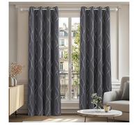 Deconovo Lot de 2 Rideaux Occultants Gris Foncé Isolant Thermique Anti Froid pour Enfant Gar?on Point-Lignes Imprimés Argents Rideaux à Oeillets 140x180cm
