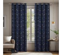 Deconovo Lot de 2 Rideaux Occultants Thermiques Isolants Anti-Froid à Œillets - Motif en Fil d'or 140×180CM, Rideaux Thermiques pour Chambre et Salon Bleu Marine