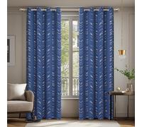Deconovo Lot de 2 Rideaux Occultants Thermiques Isolants Anti-Froid à Œillets - Motif en Fil d'or 140×180CM, Rideaux Thermiques pour Chambre et Salon Bleu Roi