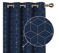 Deconovo Lot de 2 Rideaux Opaques avec œillets pour Salon, 160 x 132 cm (Hauteur x Largeur) Bleu foncé