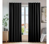 Deconovo Lot de 2 Rideaux Opaques et Thermiques avec Galon fronceur, Protection Acoustique, 175 x 140 cm (Hauteur x Largeur) Noir