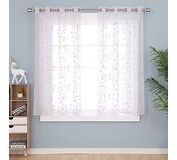Deconovo Lot de 2 Rideaux pour Chambre d'enfant et Fille - avec œillets - Blanc Transparent - pour Salon - 138 x 140 cm (Hauteur x Largeur) - Rose