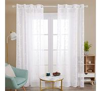 Deconovo Lot de 2 Rideaux Voilages Blanc Oeillet Broderie Motif 140x229 Rideaux et Voilages Salon Chambre