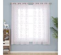 Deconovo Lot de 2 Rideaux Voilages Salon Broderie Effet Lin à Motif Rideaux Voilages Rose 2 Pièces 140x175cm