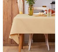 Deconovo Nappe en Lin imperméable Nappe Lavable, 130x130 cm, Beige Foncé, 1 pièce