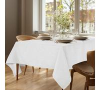 Deconovo Nappe Lavable Preuve de l'eau Rectangulaire Decoration Effet Lin imperméable, 130x220 cm, Blanc Pâle Gris, 1 pièce