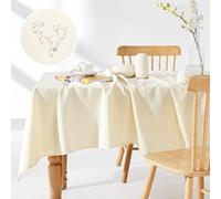 Deconovo Nappe Rectangulaire Anti Tache, Nappe Exterieur Impermeable, en Microfibre, pour Table de Salon, Beige, 130x160 CM