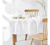 Deconovo Nappe Rectangulaire Anti Tache, Nappe Exterieur Impermeable, en Microfibre, pour Table de Salon, Blanc, 130x130 CM