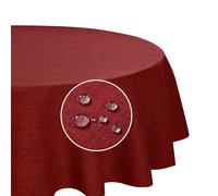 Deconovo Nappe Ronde de Tables Effet Lin Grossier Anti-tâche Imperméable, Nappe d'extérieur Restaurant, 140 CM, Rouge