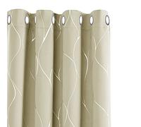 Deconovo Paire de Rideaux occultants à œillets, Isolation Thermique, Lignes ondulées argentées imprimées avec Feuille d'aluminium pour Le Salon, 168 x 228 cm (Largeur x Longueur) - Beige