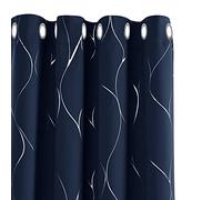 Deconovo Paire de Rideaux occultants à Isolation Thermique avec œillets - Motif Vague - pour fenêtre de Chambre à Coucher - 132 x 228 cm (Largeur x Longueur) - Bleu Marine