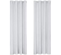 Deconovo - Paire de rideaux occultants super doux à lignes et pois argentés avec œillets pour chambre d'enfant - 140 x 228 cm - Blanc grisâtre - Deux rideaux