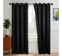 Deconovo Rideau 100% occultant， Opaques à œillets, Rideaux isolants Thermiques pour Salon, Thermique et phonique, 140x260 CM(Largeur x Hauteur, Noir, Lot de 2