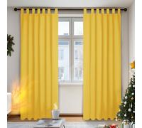 Deconovo Rideau Thermique Anti Chaleur Occultant à Passants Jaune Moutarde | Lot de 2, L140 X H210 cm, Rideau Salon Moderne, Isolation contre le Froid, Décoration de Fenêtre pour Intérieur Maison