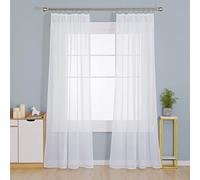 Deconovo Rideau Voilage Aspect Lin Blanc avec Galon Fronceur 2 Pièces | 132x214 cm Draperies Intérieurs sur Rail Glissant pour Fenêtre Cuisine, Chambre et Salon, Panneaux Décoratifs Élégants
