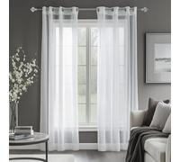 Deconovo Rideau Voilage Transparent Aspect Lin Blanc Moderne à Oeillets | 140x245cm 2 Pièces Voile Lin Transparent pour Fenêtre, Draperies Intérieurs pour Chambre, Salon et Décoration Maison Moderne