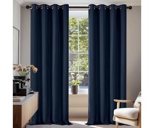 Deconovo Rideaux Occultants Isolant Thermique Anti Froid, Design Moderne à Oeillets, Rideaux pour Salon et Chambre, 140x220 CM (Largeur x Hauteur), Bleu Marine, 2 Pièces