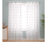Deconovo Rideaux Semi-Transparents en Imitation Lin avec Motif étoile brodée - 140 x 240 cm - Orange - 2 Panneaux